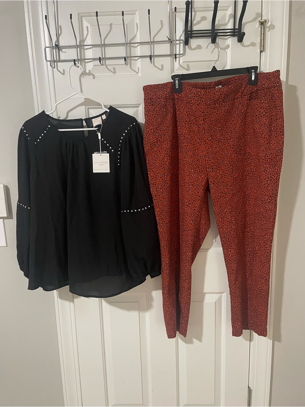 Comfort Stretch Red Printed Ankle Pants Kim rogers 2x Zac & Rachel 2x top